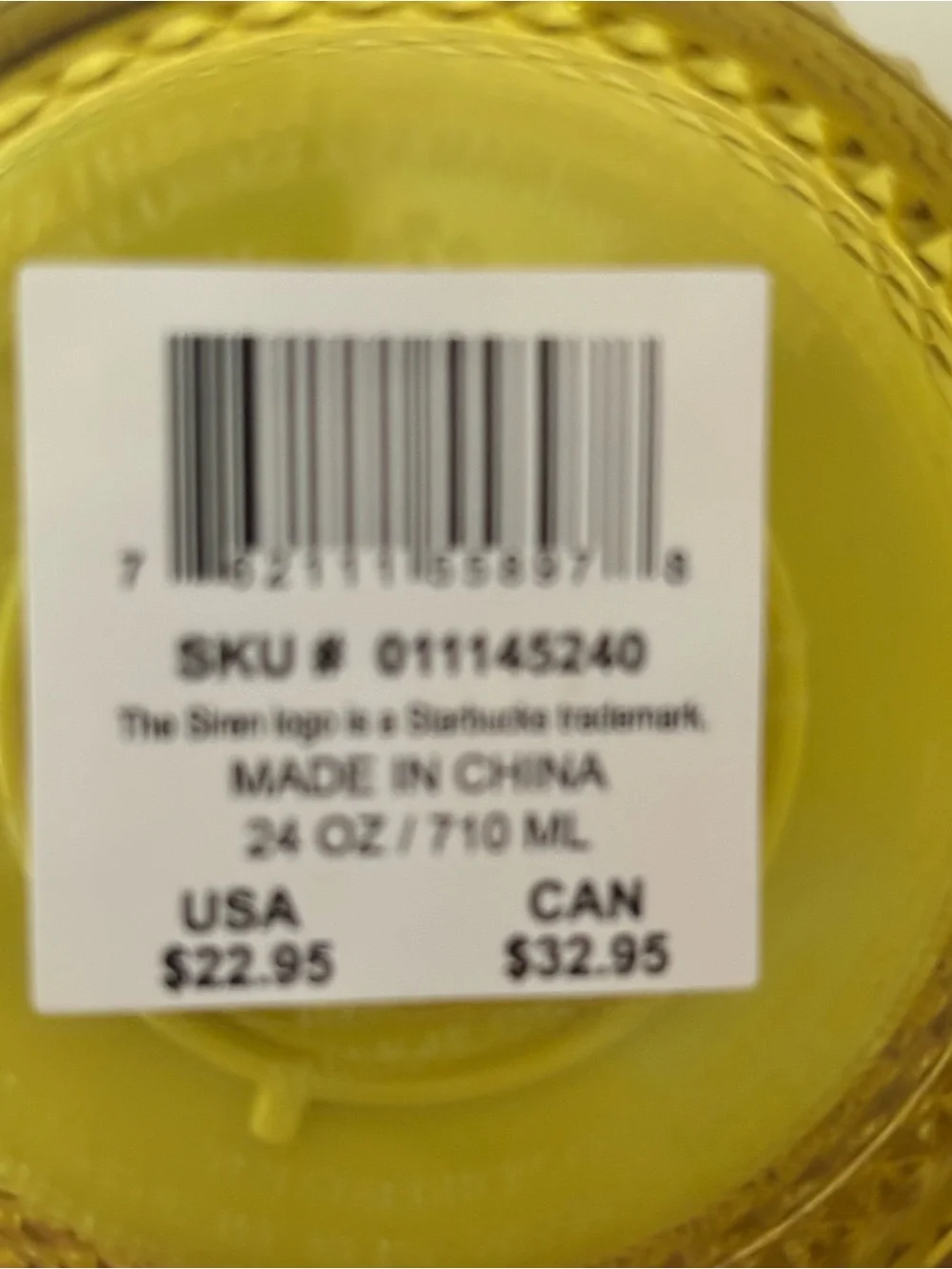Starbucks Yellow Studded Tumbler with Barcode Detail